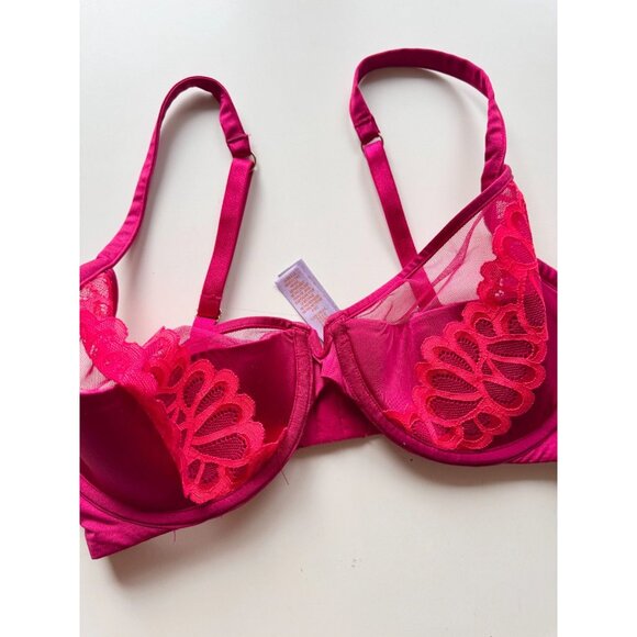 NWOT SAVAGE x FENTY Not Sorry Goji Berry Half Cup Plunge Lace Bra, Size 34DD - Picture 6 of 16